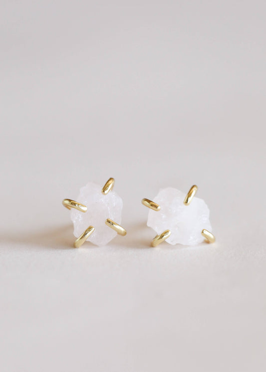 Rose Quartz & Gold Prong Stud Earrings