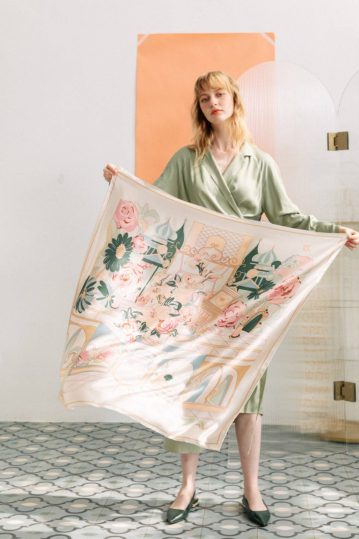 "Vintage Blooms" Large Silk Scarf