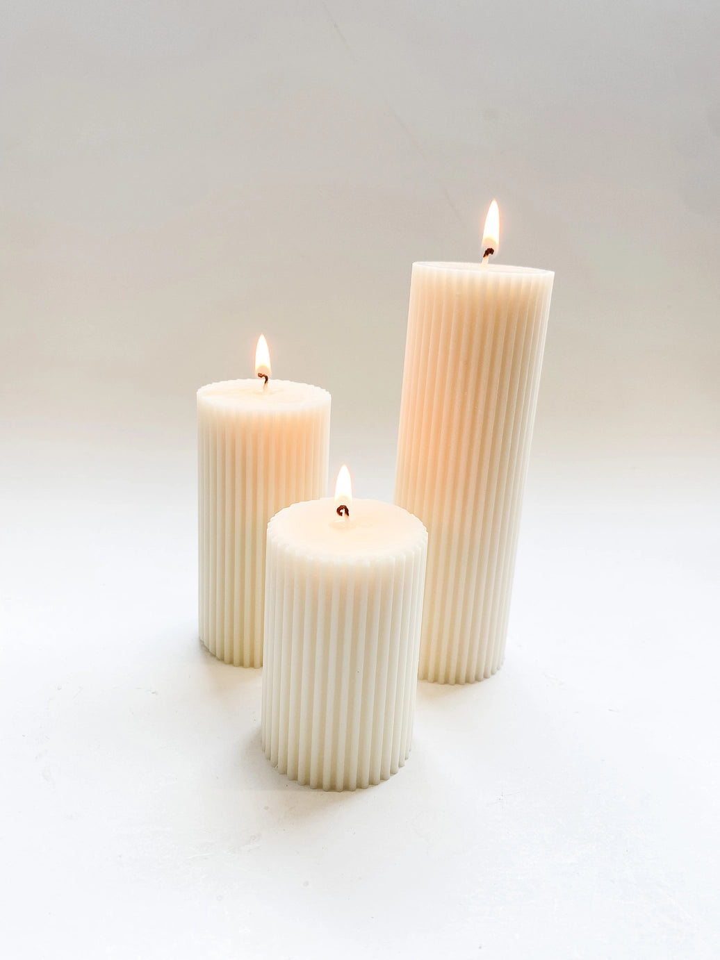 Short Thin Ribbed Pillar Candle