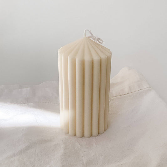 Short Wide Ribbed Pillar Candle